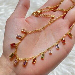 Gold-Tone Rainbow Baguette Charm Dainty Necklace